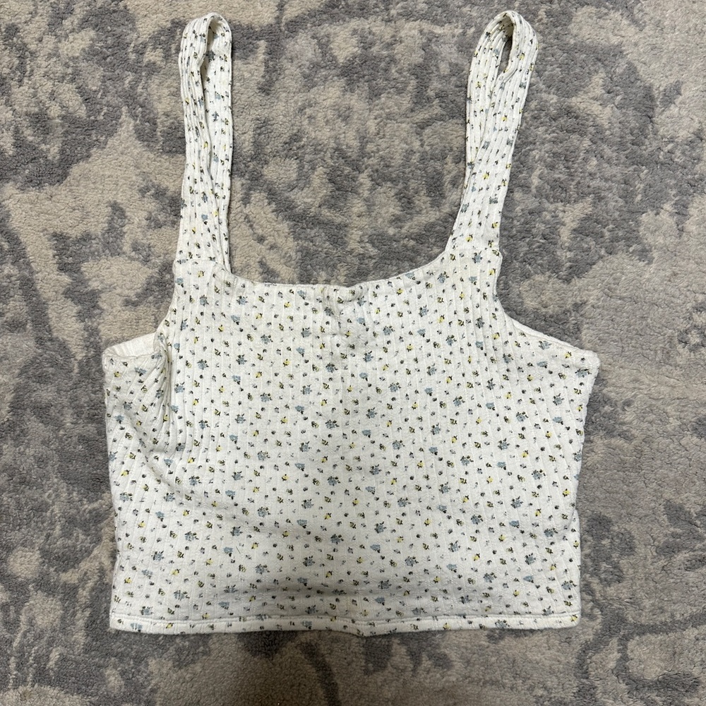 American Eagle Outfitters White Crop Fitted Tank Top
